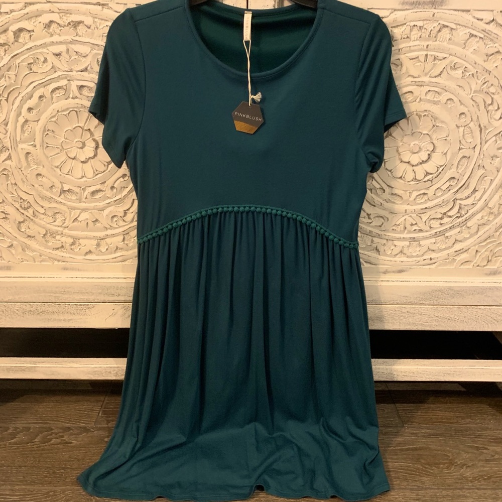 Pink Blush teal dress with crochet lining detail